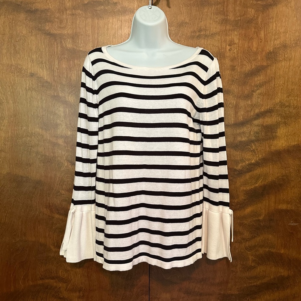Loft Outlet Long Sleeve Pullover Sweater Womens S Black & Ivory Stripes Cotton